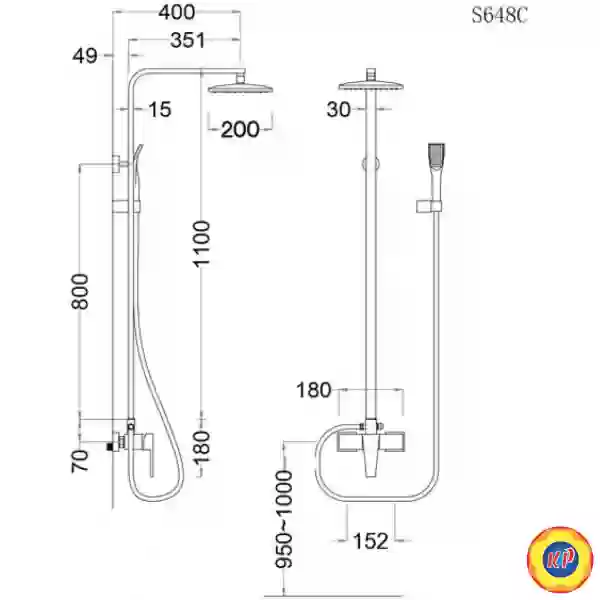 Bộ Vòi Sen Đứng Nóng Lạnh CAESAR S648C