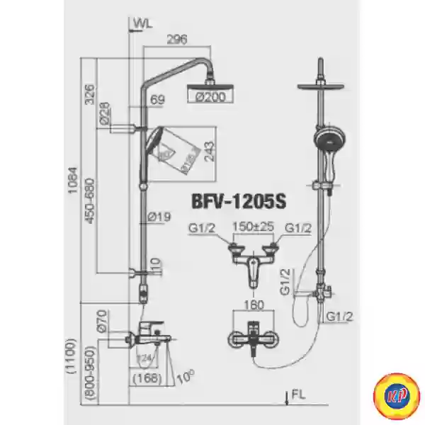 Vòi Sen Tắm Cây Inax BFV-1205S (BFV1205S) Nóng Lạnh