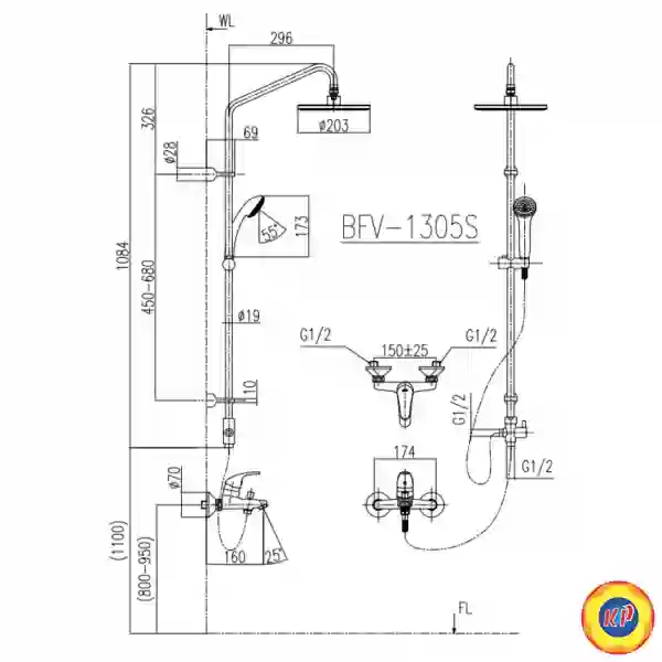 Vòi Sen Tắm Cây Inax BFV-1305S Nóng Lạnh