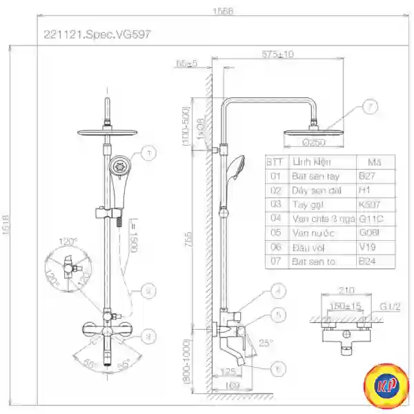 Vòi Sen Cây Viglacera VG597 Nóng Lạnh