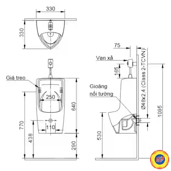 Bồn Tiểu Nam Inax U-431VR Treo Tường Vành Rim