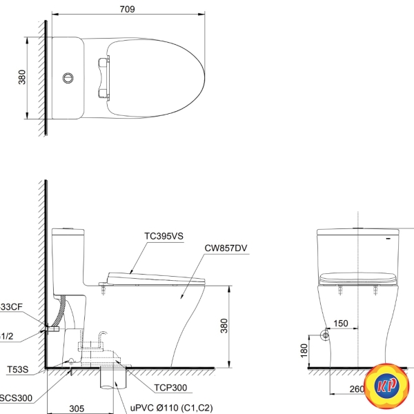 Bồn Cầu TOTO MS857DT10 1 Khối TC395VS