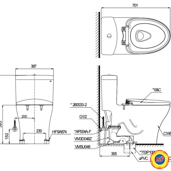 Bồn Cầu TOTO MS889DRE2 Nắp Rửa Cơ