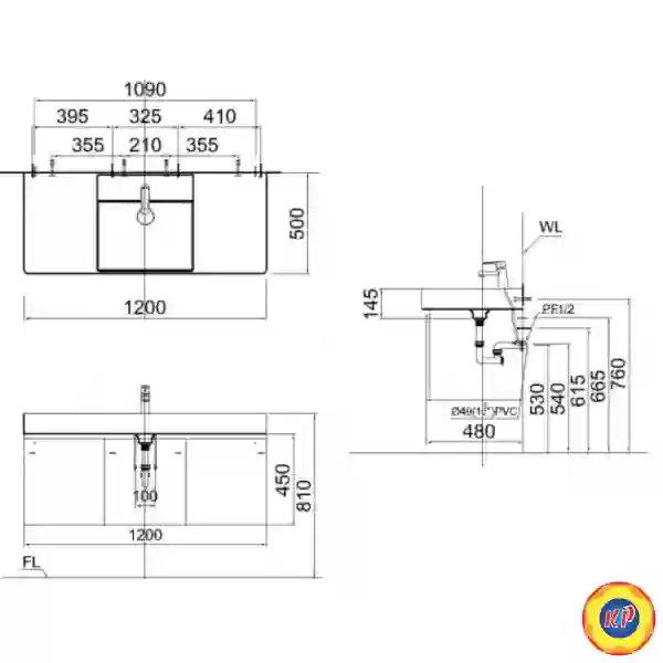 Bộ Tủ Lavabo Caesar Treo Tường LF5388/EH05388AV