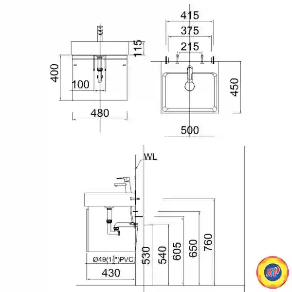 Bộ Tủ Lavabo Caesar Treo Tường LF5253/EH05253AWV Vân Gỗ