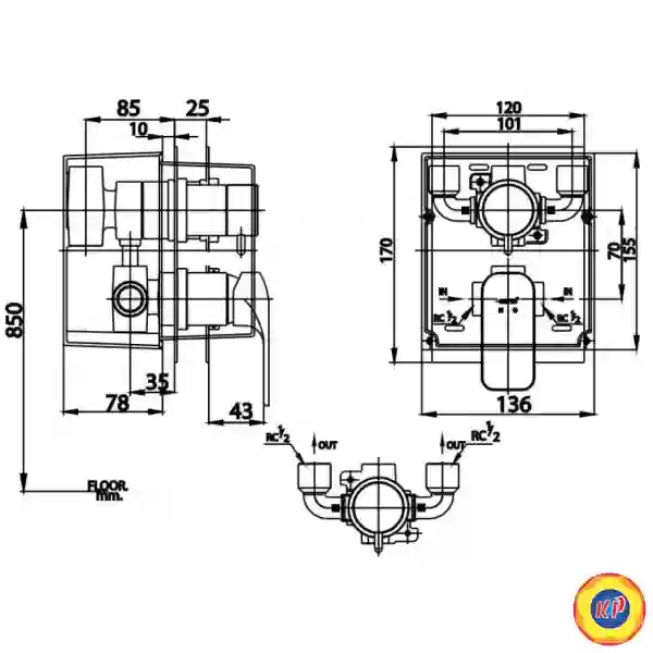Van Điều Chỉnh Nóng Lạnh Cotto CT2243A SCIROCCO Âm Tường