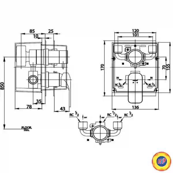 Van Điều Chỉnh Nóng Lạnh Cotto CT2244A SCIROCCO Âm Tường