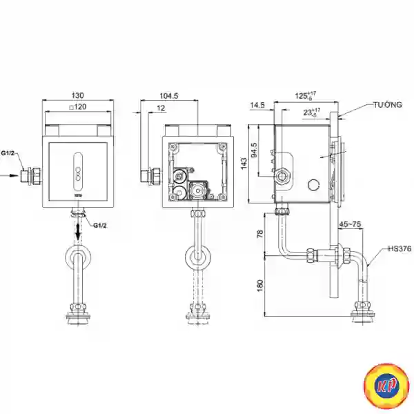 Van Xả Tiểu Nam TOTO TTUE602DN Cảm Ứng Dùng Pin Âm Tường Xả 3 Lít