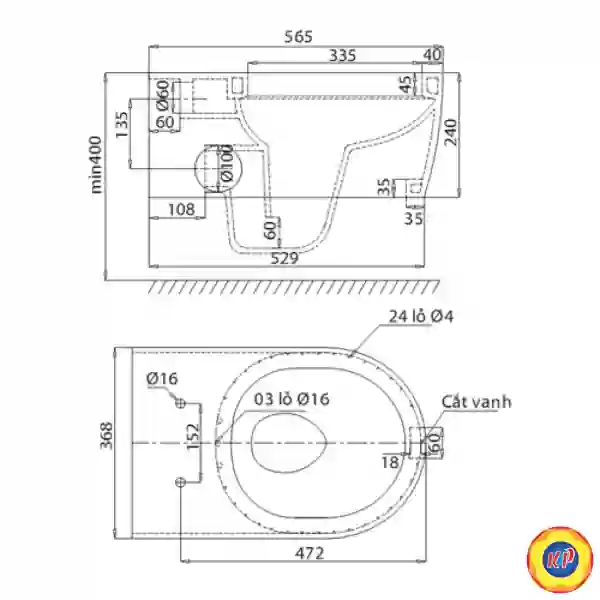 Bồn Cầu Viglacera V55 Treo Tường Thoát Ngang