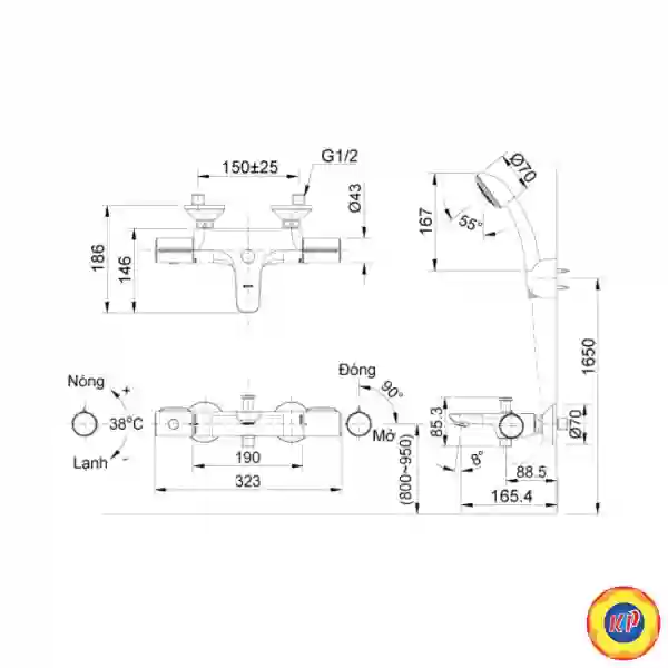 Vòi Sen Tắm Inax BFV-3413T-8C (BFV3413T8C) Nhiệt Độ Cao Cấp