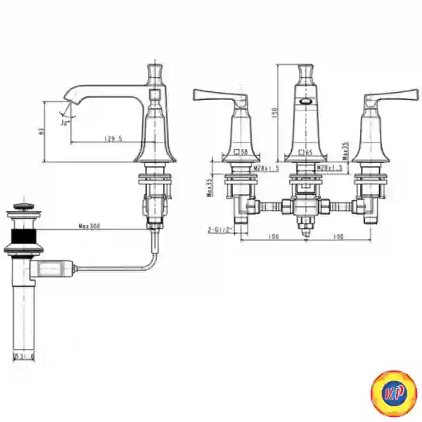 Vòi Lavabo 3 Lỗ American Standard WF-1603 Kastello Nóng Lạnh
