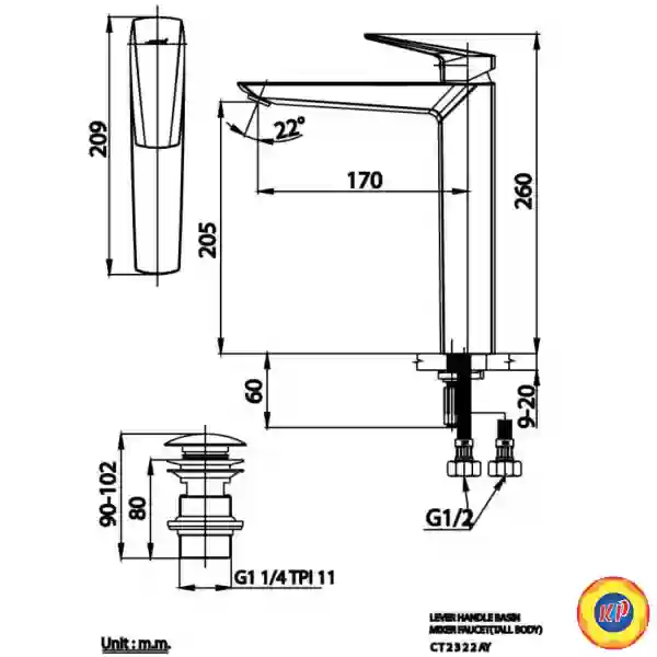 Vòi Lavabo COTTO CT2322AY Essentia Nóng Lạnh Thân Cao