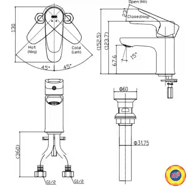 Vòi Lavabo Inax LFV-1112S (LFV1112S) Nóng Lạnh Cao Cấp