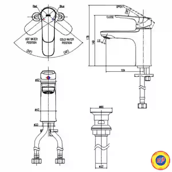 Vòi Chậu Lavabo Inax LFV-1402S-R (LFV1402SR) Nóng Lạnh Kèm Trụ Xả Lật