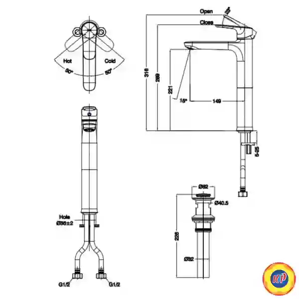 Vòi Lavabo Inax LFV-1402SH (LFV1402SH) Nóng Lạnh Thân Cao Kèm Trụ Xả Nhấn