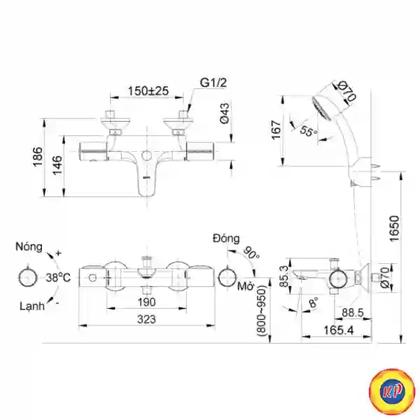 Vòi Sen Tắm Inax BFV-3413T-3C (BFV3413T3C) Nhiệt Độ Cao Cấp