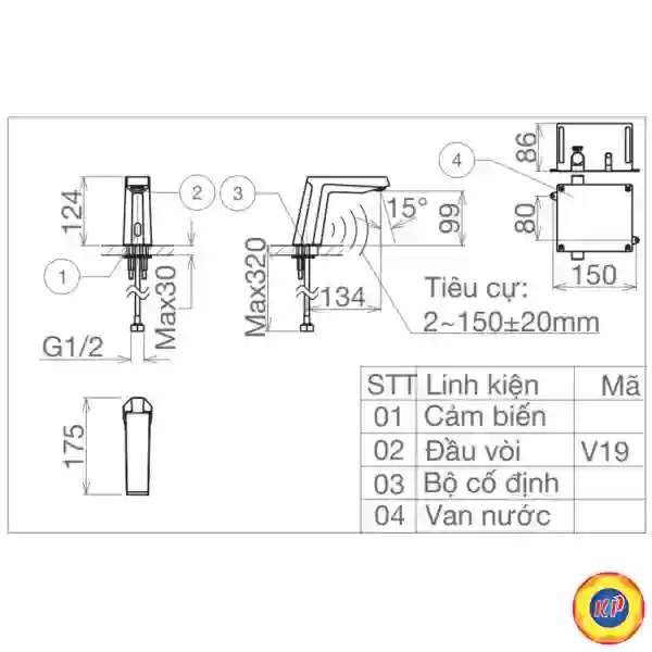 Vòi Lavabo Viglacera VG1028 Cảm Ứng Dùng Pin Lạnh