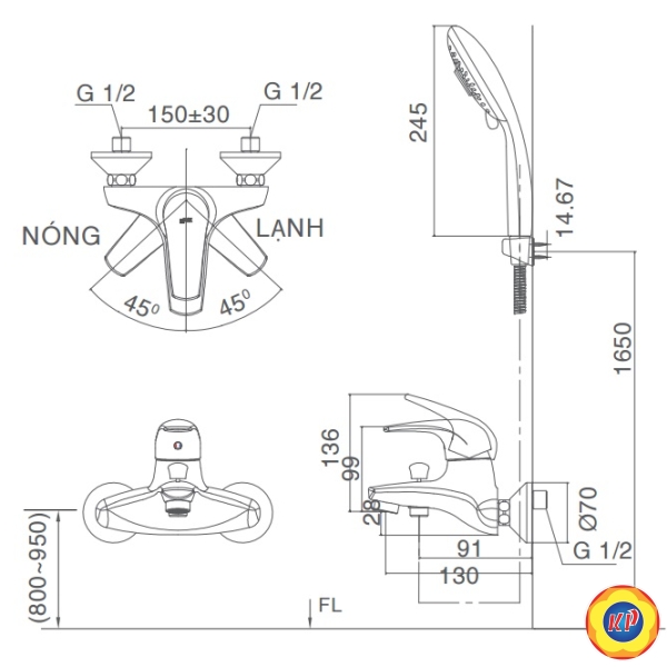 Vòi Sen Nóng Lạnh Inax BFV-3003S-3C (BFV3003S3C) Tay Sen Massage
