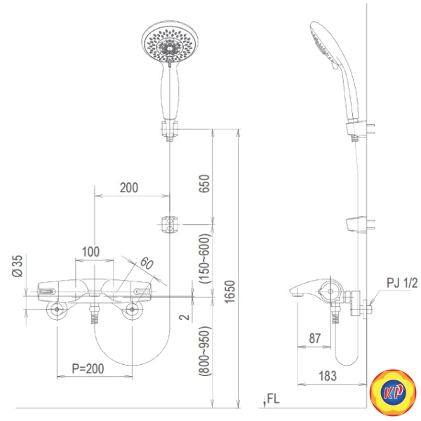 Sen Tắm Nhiệt Độ Inax BFV-5103T-3C Tay Sen Massage