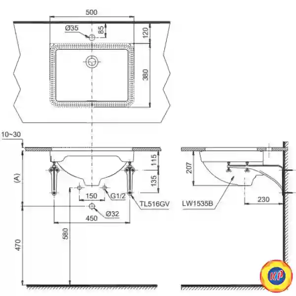 Chậu Lavabo TOTO LW1535V#XW Âm Bàn