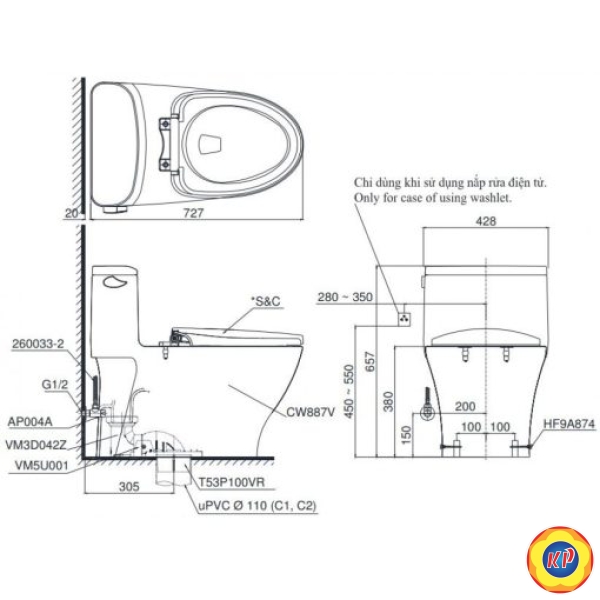 Bồn Cầu COTTO C110507 Một Khối  Harmony