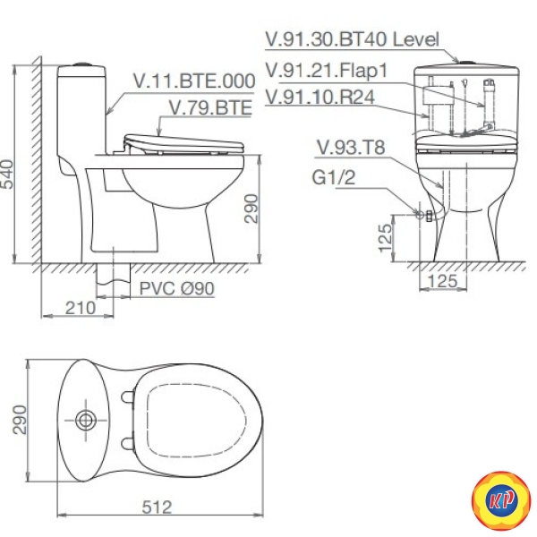 Bồn Cầu 1 Khối  Viglacera BTE Trẻ Em