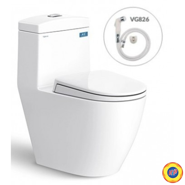 Bồn Cầu 1 Khối Viglacera V45M Nắp V687  + Vòi Xịt VG826
