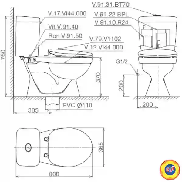 Bồn Cầu Viglacera VI44 2 Khối Nắp Thường 