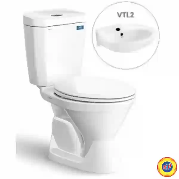 Bồn Cầu Viglacera VI66 2 Khối Nắp Êm Kèm Lavabo VTL2