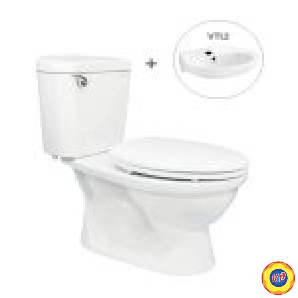 Bồn Cầu 2 Khối Viglacera VI77 Nắp Thường V1102 + Lavabo VTL2