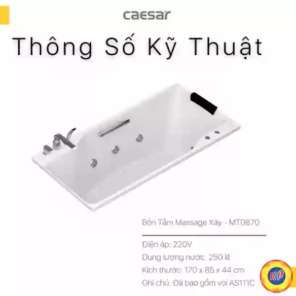 Bồn Tắm Massage Xây 1.7M CAESAR MT0870