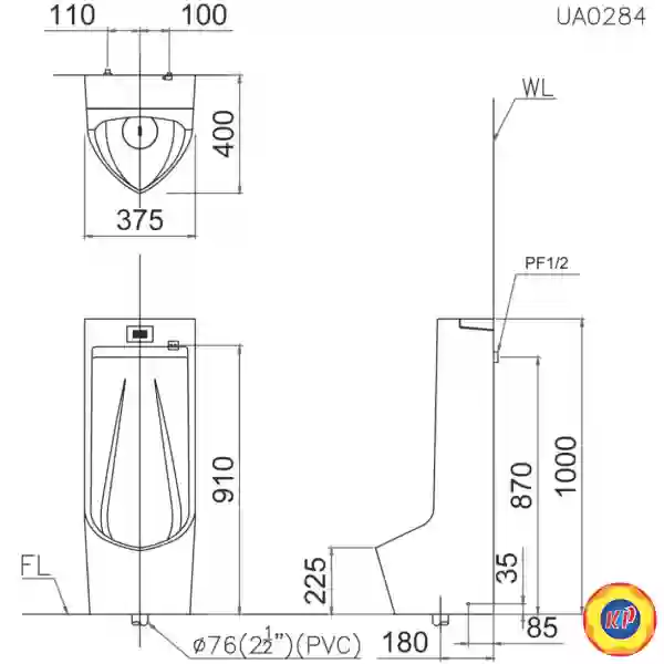 Bồn Tiểu Nam Tự Động Caesar UA0284 Cảm Ứng Đặt Sàn