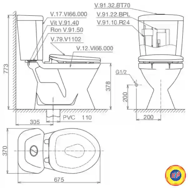 Bồn Cầu 2 Khối Viglacera Vl66 Nắp Êm Kèm lavabo VTL2