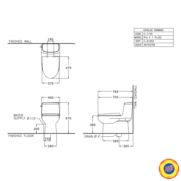 Bàn Cầu 1 khối COTTO C1142 Priz ll Nắp Êm