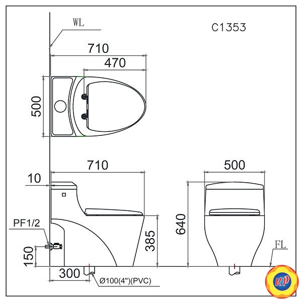 Bồn Cầu CAESAR C1353F/TAF060 Nắp Rửa Cơ