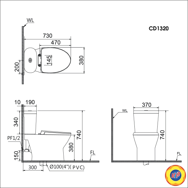 Bồn Cầu CAESAR CD1320 Thùng T2220 Nắp Êm