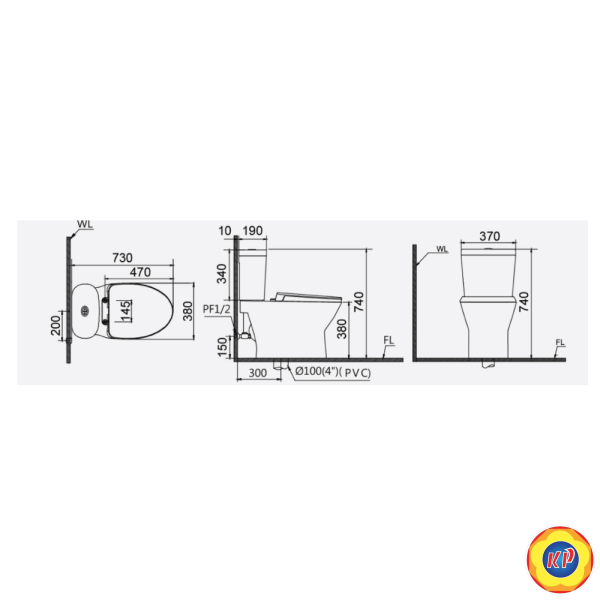 Bồn Cầu CAESAR CD1320/TAF060 Nắp Rửa Cơ