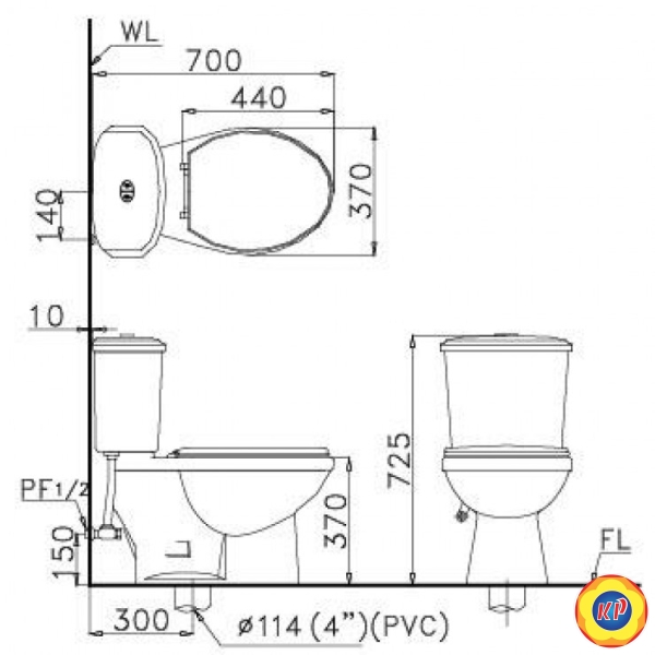 Bồn Cầu CAESAR CT1338 Thùng T1138 1 Nhấn Nắp Thường