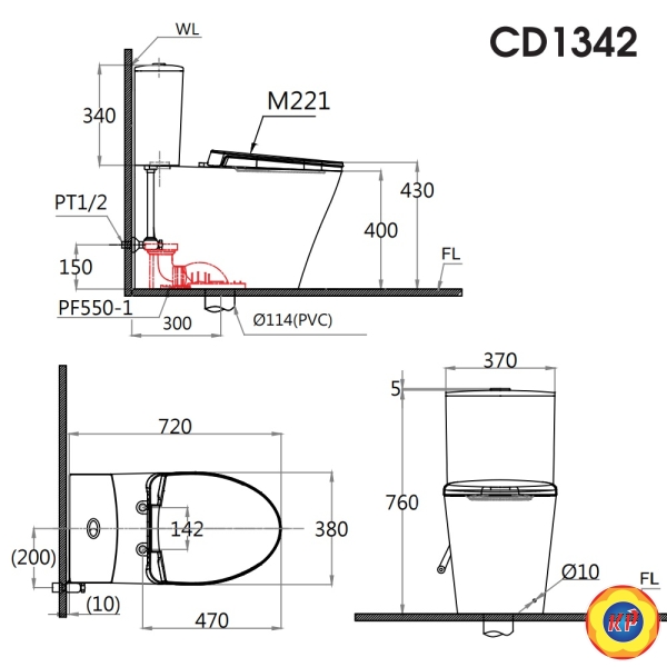 Bồn Cầu CAESAR CD1341 Thùng T1241B Nắp Êm 