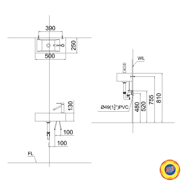 Chậu Lavabo CAESAR LF5239L Vòi Trái Treo Tường (Đặt Bàn)