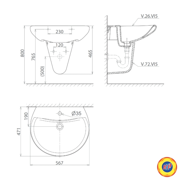Chậu rửa lavabo treo tường Viglacera VI5