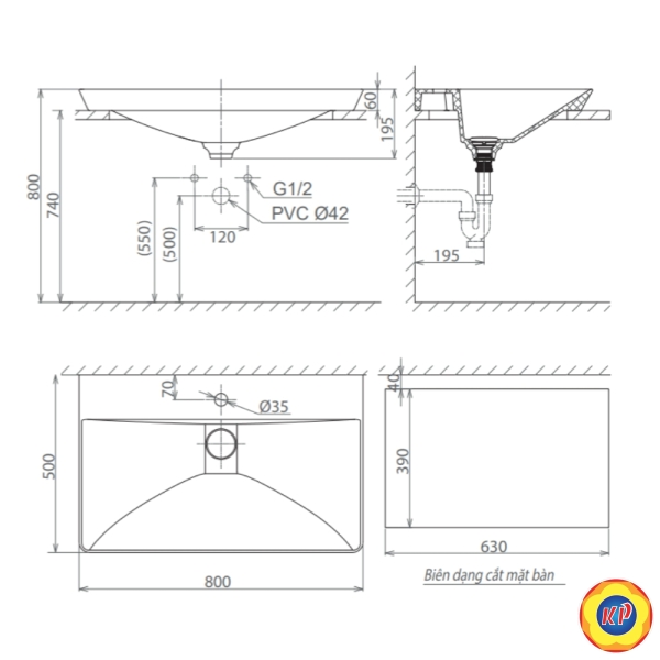 Chậu Rửa Mặt Lavabo Viglacera CB68 Dương Vành