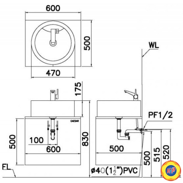 Chậu Rửa Lavabo CAESAR LF5240 Đặt Bàn Tròn