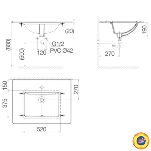 Chậu lavabo âm bàn Viglacera US3
