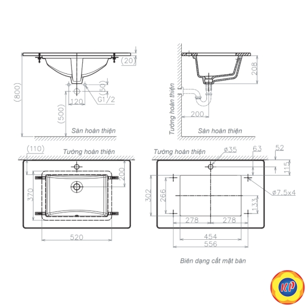 Chậu Rửa Mặt Lavabo Viglacera US2 Âm Bàn