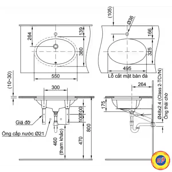Chậu Rửa Lavabo Inax L-2216V (L2216V) Âm Bàn Oval
