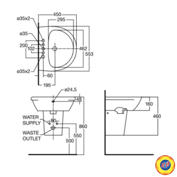 Chậu Lavabo Treo Tường American Standard 0953-WT/0712-WT Neo Modern