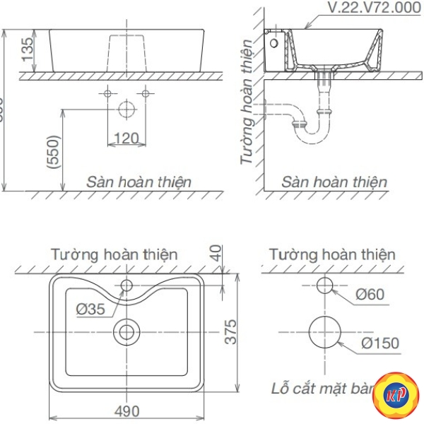 Chậu Lavabo Đặt Bàn Viglacera V72