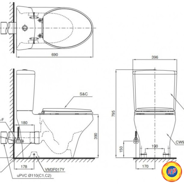 Bồn Cầu TOTO CS945PDT10 (CS945PDT10) 2 Khối Nắp Êm TC395VS Thoát Ngang