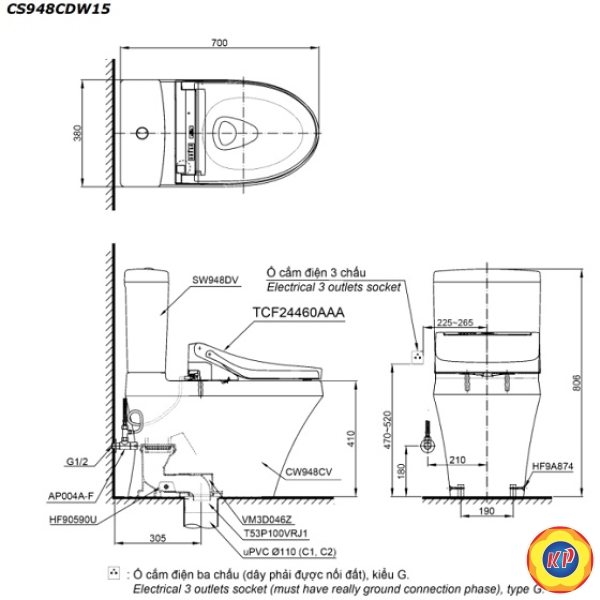 Bồn Cầu Điện Tử TOTO CS948CDW15 Giấu Dây